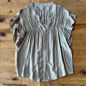 Cozy Casual Taupe Ruffle Sleeve Blouse